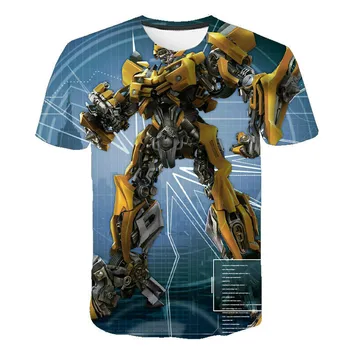 Nova moda poletje izdelkov 2021 fantje kratki rokavi T-shirt robot 3D tisk T-shirt 4T-14T, priložnostne risanka spreminjajoče locom