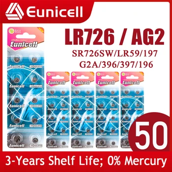 Eunicell NOVO 50pcs LR726 AG2 1.5 V Baterije SR726SW CX59 LR59 SR59 397 396A G2A G2 1,5 V Alkalni Celice Kovanec Gumb Pilas Baterije