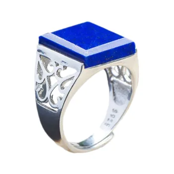 2021 FashionGenuine lapis lazuli kvadratnih obroč za moške in ženske novo s925 čistega srebra vdelan naravnih lapis lazuli klasičen moški prstan