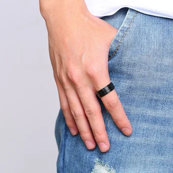 FDLK Moda 8 MM Moške Black Ring Tanko Črno Črto Poroke Vintage Zaročni Obletnico Obroč, Nakit Za Moške