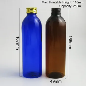 20 x Prazne Povratne Modra Oranžna Jasno Pet Plastenka Z Aluminijasto Zaporko 8.33 oz PET Šampon Steklenica 250 ml Plastični Posodi