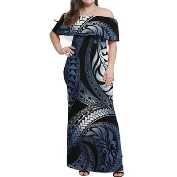 Visoka Kakovost Samoan Hibiscus HD Vzorec Črno-belo Obleko Polinezijski Etnične Slog Natisnjeni Tesen Eni Rami Obleko Ne Minimalni