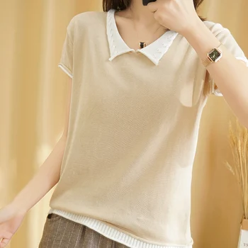 BELIARST Poletje novih proti-vrat bombaž perilo, pleteno barva kratkimi rokavi ženske svoboden velikosti korejski svoboden bombaža T-shirt
