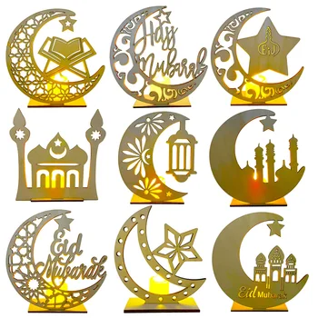 Lesene DIY LED Lučka Eid Mubarak Okraski Muslimanskih LED Luna Ponoči Luči za notranje Dekoracije Festival Dobave