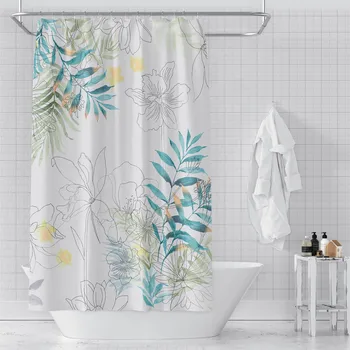 Tropsko zelena rastlina, listi 3D tiskanje nepremočljiva tuš zavesa poliester kopalnica dekoracijo s kavljem zavese