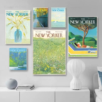 New Yorker Revije Plakat Mesto Kulise, Platno Slikarstvo Letnik Antični Zid Umetniških Slik, Dnevna Soba Dekoracijo Doma