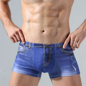 Moški natisnjeni Denim kratke spodnje hlače poleti moški bombaž seksi spodnje perilo U konveksna torbica boksarice perilo calzoncillo