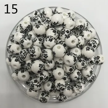 15Pcs/veliko Veliko Luknjo Keramične Kroglice Ročno Cvet Modre In Bele Porcelanaste Biseri 10 mm Za DIY Nakit, Izdelava Dodatki