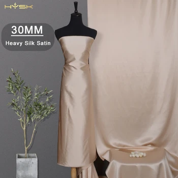 HYSK satena svilena tkanina 30 mm težke debele navaden pravi mehkega tila naravnih mulbery šampanjec svile šivanje za poročno obleko CD256
