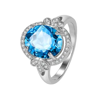 Elegantno Obroči za Ženske 925 Srebro, Nakit, Ovalne Oblike, temno modra Cirkon dragih kamnov Prst Prstan Pribor Poročno Obljubo Stranka