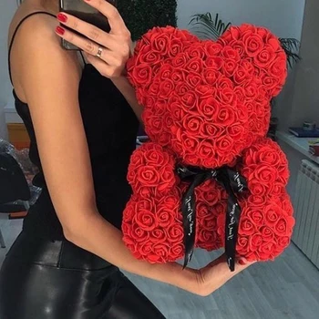 25 cm Romantično Rdeče Rose medvedek Dvignila Umetno Cvet valentinovo Darilo svate, Dekoracijo Božič Dekle Darila