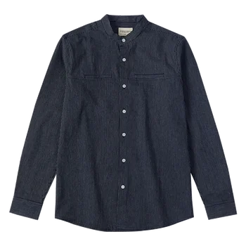 KUEGOU Pomlad Camisa Masculina Bombaža moška majica Dolg rokav Moda Modro Črtasto srajce Top Plus Velikost BC-20531
