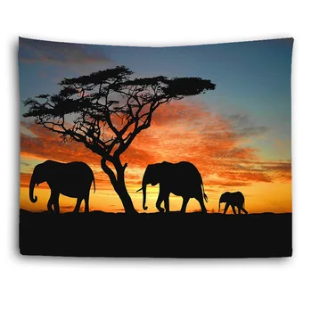 Afriške travinje, tapiserija, estetske mraku slon, živali, pokrajina steni visi v ozadju stene odejo dekor tiskanja kmetija