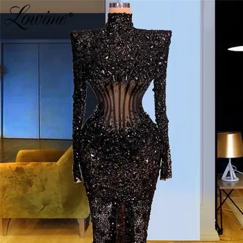 2021 Najnovejši Dubaj Design Težka Beaded Formalno Večerne Black Tam Kaftan Abaya Savdska Arabija Stranke Obleke Bližnjem Vzhodu Ženske Obleke