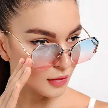2021 Moda Gradient sončna Očala Ženske Ocean Cut Klesan Objektiv Kovinsko Ukrivljeno Templjev sončna Očala Ženski UV400 googles