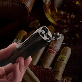 JOBON Tri Plamen Naravnost Cigar Kovinski Windproof Lažji Prihaja Z Cigar Rezalnik In Vizualne Zračni Komori za Moške Pripomoček
