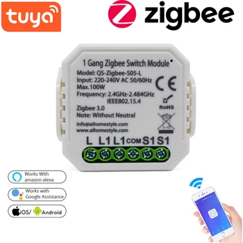 Tuya ZigBee 3.0 Smart Stikalo Modul Brez/Z Nevtralno EU 220V 1 Način Brezžičnega Stikala za Luč Rele Podporo Amazon Alexa googlova Domača stran
