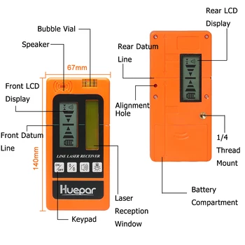 Huepar Digitalni LCD Laserski Sprejemnik Prostem Načinu za Laser Detektor na Voljo Za Utripa Zeleno Rdeča Svetlobni Križ linijski Laser Ravni Objemka