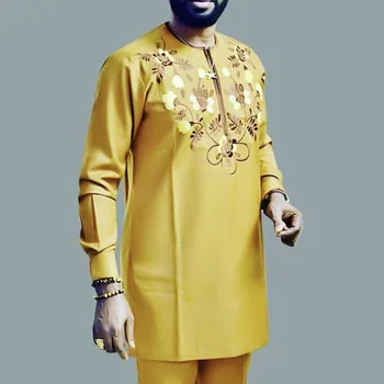 Afriški Moški Dashiki Long Sleeve Majica Letnik Cvjetnim Tiskanja Bogato Bazin Človek Vrhovi Priložnostne Plus Velikost Moške Srajce Tradicionalni Afriki