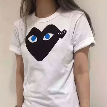 Imajo oči IGRAJO Moški Ženske T-shirt Prekrivajo Vezenje Dvojno Srce Krog Vratu Kratka sleeved Bombaž Svoboden Priložnostne Par T-shirt