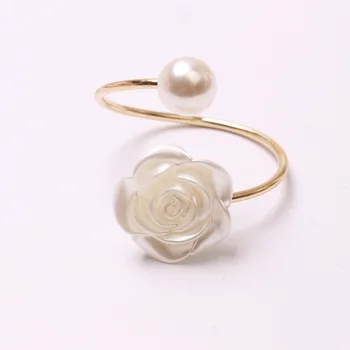 8/PCSMetal napkin obroč imitacije pearl rose cvet napkin imetnik obroč namizni okras, nakit zlati napkin obroč