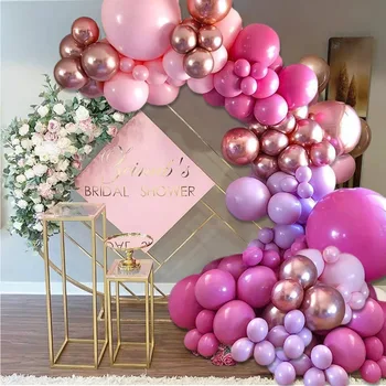 112pcs Rose Pink Konfeti Balon Garland Arch Kovinski Latex Baloni Poroko Birthady Stranka Dekoracijo Otroci Baby Tuš Globos