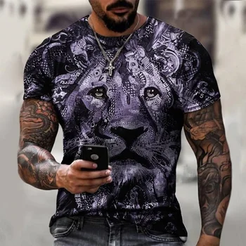 3D natisnjeni T-shirt za moške smešno živali lev ulične priložnostne ohlapno majico 2021 poletje krog vratu kratek rokav oversize