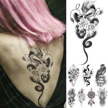 Nepremočljiva Začasni Tattoo Nalepke Zmaj Kača Rose Cvet Flash Tetovaže Orel Lobanje Body Art Roko Ponaredek Rokav Tattoo Ženske Moški