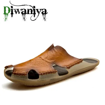 Diwaniya Pravega Usnja, Copati za Moške poletne Vroče prodaje strani moški Sandali Plaži zunanjima čevlji flip-lops hombres sandalia