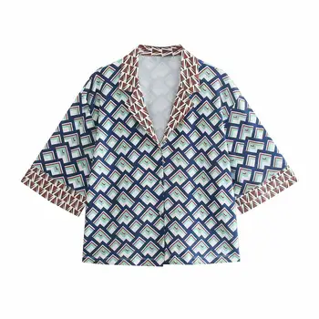 ZA 2 Kosa Ženske Majica + Hlače Nastavite 2021 Geometrijske Natisnjeni Kratek Rokav Proti-Vrat Bluzo Dolge Hlače Moda Dekleta Obleke