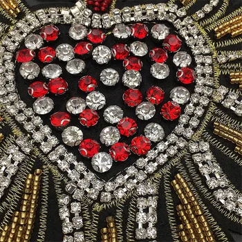 Beaded Diamond Srce Značke Kristalno Obliži Ročno Okrašena Oblačila Aplicirano