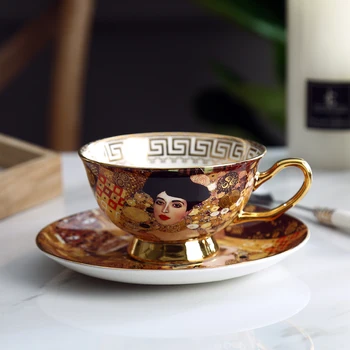 Skodelico kave Nastavite Gustav klimt, ki jih Kostnega porcelana Keramični Čaj nastavite klimt, ki jih Poljub Luksuznih Daril Porcelana Drinkware Čajne skodelice z Žlico