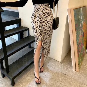 Poletje Elegantne Ženske Leopard Tiskanja Krilo S Sprednje Režejo Ogrlicom Visoko Pasu Krilo 2021 Ženska Oblačila