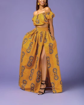 Ankara Afriške Obleke za Ženske Dashiki Tiskanja Vrhu Krila 2 Kosov Set Tradicionalna Afriška Oblačila Ženske Haljo Africaine Femme