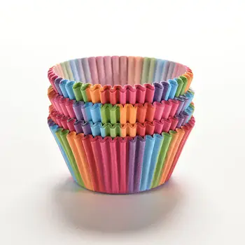 100 kozarcev/set Mavrične Barve Cupcake Linijskih Peko Pokal Cupcake Papir Muffin Primerih Cake Box Pokal Pladenj za Torto Plesni Okrasitev Orodja