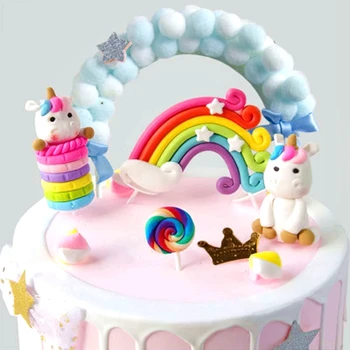 Mavrica Happy Birthday Cake Pokrivalo Dekor Rojstni Dan Samorog Torto Mehko Pompom Oblak Cupcake Toppers Zastav Svate Baby Tuš