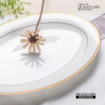 12 inch, drobnih kosti kitajske dekorativne plošče, zlato pasu, večerja polnilnik, krožniki, porcelan servis kitajskem, v mikrovalovni pečici varno