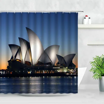 Avstralija Sydney Opera House Stavbe Pokrajino, Tuš Zavese Mesto na Nočnem Pogledu 3D Tiskanje Nepremočljiva Dekor Kopalnica Zavese Set