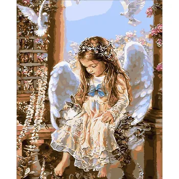 AMTMBS Lep Angel Girl Akril, Olje, Barvanje Z Številkami Kit Za Odrasle Ročno Naslikana Na Platno Začetni Wall Art Okras