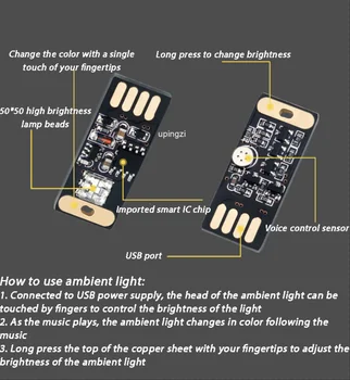 LED Avto Vzdušje Lahka Glasba Luči Z Brezžičnim USB Dotik in Zvok Nadzor Več Načinov Auto Notranje Okrasne Svetilke