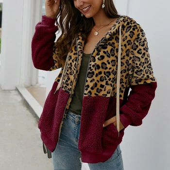 Jeseni in pozimi plus hoodie velikosti 3XL-7XL moda za ženske zadrgo žep leopard tiskanja šivanje priložnostne hooded suknjič