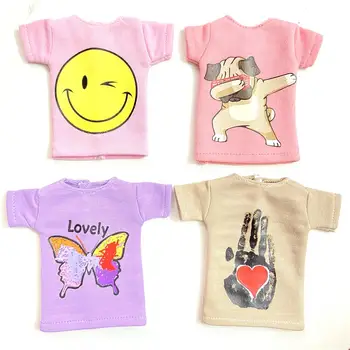 2pcs/niz Blyth/Barbies lutka obleko, risanka tiskanja kratek T-shirt + prugasta nogavice, se lahko uporabljajo za 1/6 lutka dodatki