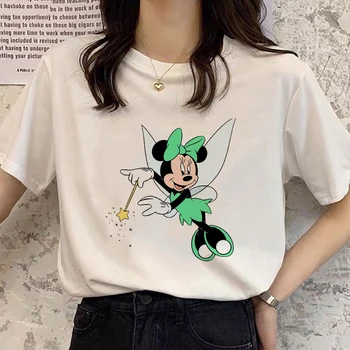 Disney Srčkan Minnie Mouse Cos Malo Morska Deklica Ariel Risanka Tiskanja Dekleta Puloverju White Elegantna T-Shirt Priložnostne Moda Za Ženske Svoboden Tee