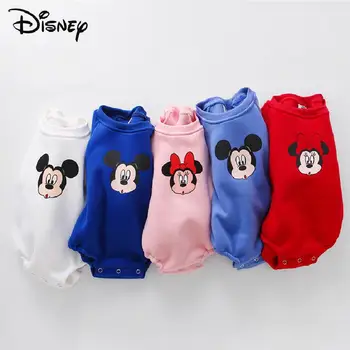 Disney Mickey Minnie Unisex Baby Bombaž Jumpsuit Sorodstveni Obleke Novorojenega Dojenčka Oblačila Z Dolgimi Rokavi Risanka Tiskana Obleka,