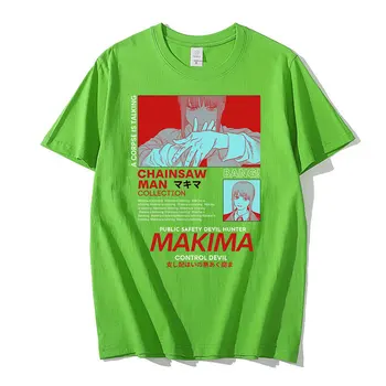 Žago Človek MAKIMA Japonski Anime Majica s kratkimi rokavi Moški Manga Grafični Tees Vrhovi Smešno Risanka T-shirt Unisex Hip Hop majice s kratkimi rokavi Moški