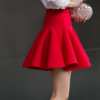 Visoko pasu nabrano elegantno krilo, rdeče črno mini sežgati krilo moda žensk pomlad in poletje kratko krilo 2XL plus velikost dame