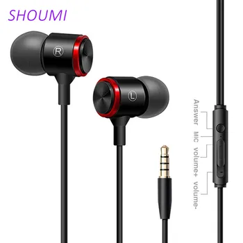 Shoumi Stereo Bas Slušalke za V Uho 3,5 MM Žične Slušalke Kovinski HI-fi Slušalke z Mikrofonom za Xiaomi Huawei Samsung iPhone