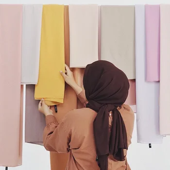 Malezijski Premium Šifon Šal Zaviti Navaden/Trden Barva Muslimanske Ženske Hidžab Headscarf Poletje Islamske Dolgo Ruto Pashmina 175x70cm