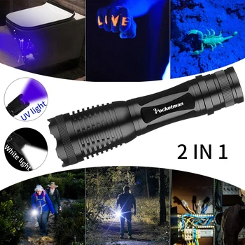 20000lums 2 v 1 UV Svetilka LED Linternas Baklo 395nm Ultravijolično Urina Detektor za kampiranje Preprogo Pet Urina Ujeti Scorpions