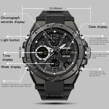 SANDA Nove G Stil za Moške Vojaški Šport ura LED Digitalna Quartz Dual Display Watch Nepremočljiva Moške Gledajo Relogio Masculino